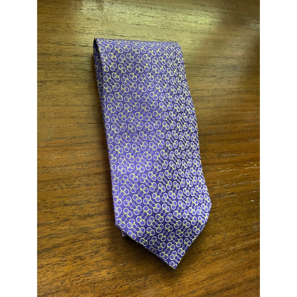 Paolo Gucci Mens Vintage Silk Tie Purple Gold Interlocking G Logo Made in Italy